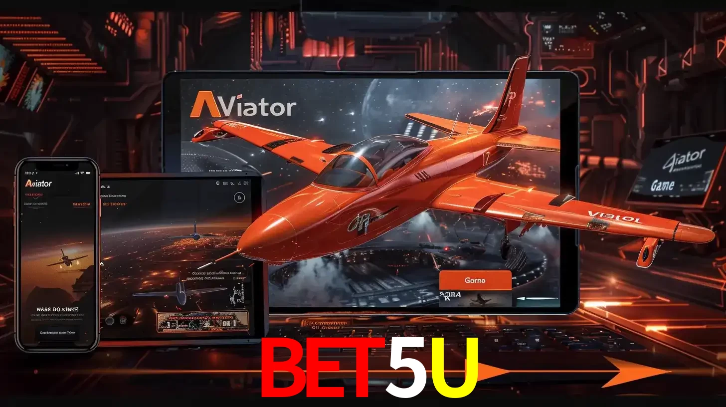 Apresentação tecnológica do jogo Aviator com um avião saindo da tela de um tablet, demonstrando a experiência imersiva em múltiplos dispositivos no BET5U.