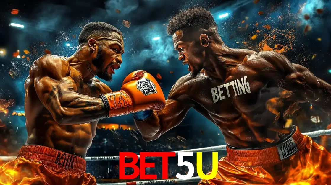 Dois boxeadores em uma luta intensa e explosiva, representando a adrenalina e as oportunidades de apostas em esportes de combate disponíveis na plataforma BET5U.