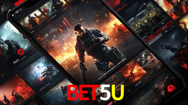 Tela de um celular exibindo uma galeria de jogos de tiro com temática militar, mostrando a variedade de e-sports disponíveis para apostas na plataforma de entretenimento BET5U.