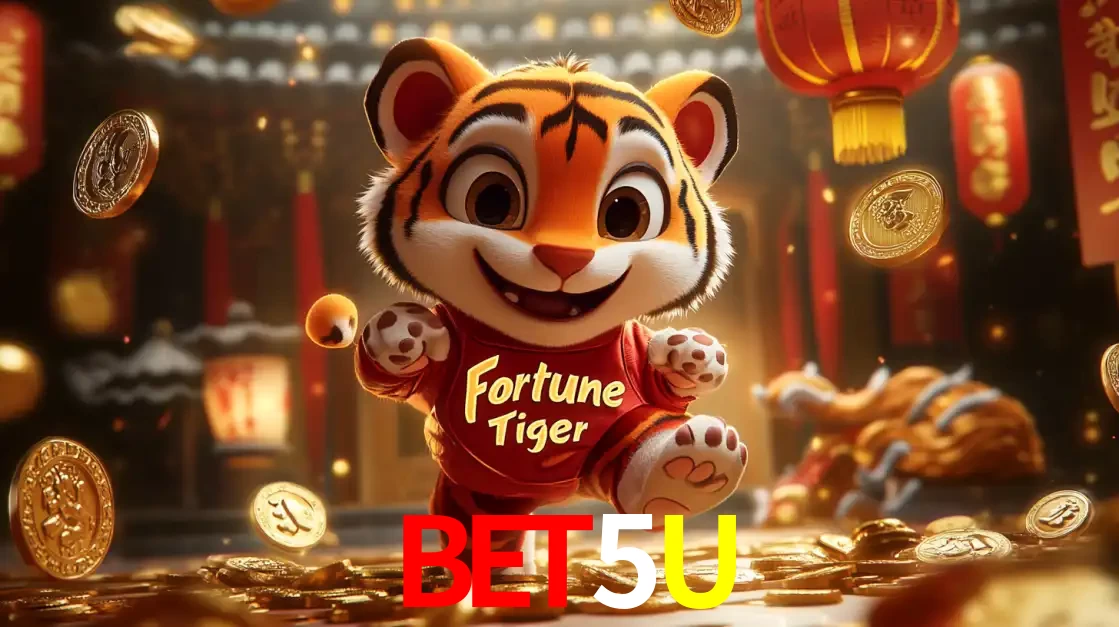 O alegre personagem do Fortune Tiger correndo sobre um caminho de moedas de ouro, simbolizando os grandes prêmios e a diversão do popular jogo de slot do BET5U.