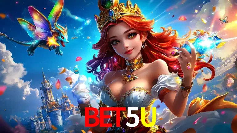 A princesa de um reino de fantasia mágico, com seu pequeno dragão, apresentando um mundo de prêmios encantados nos jogos de caça-níqueis do cassino BET5U.